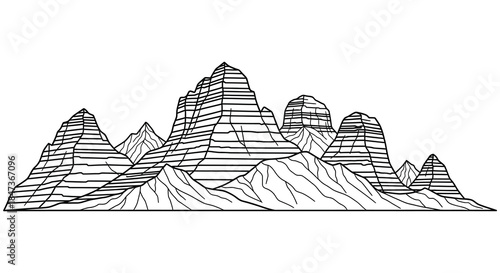 Abstract mountain range design with layered lines creating a striking visual effect silhouette