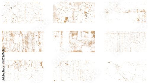 Set of brown and white grunge. Distress overlay texture. Surface dust and rough dirty wall background concept.