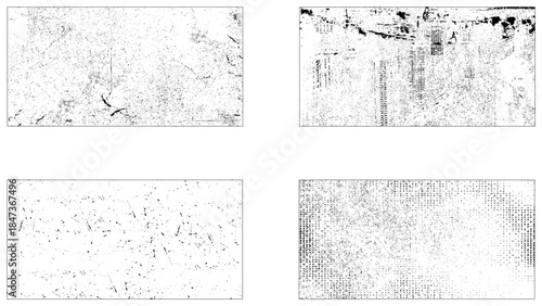 Dirty borders collection on white background. Set of Black and white grunge. Distress overlay texture.