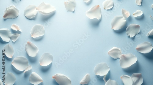 Bunch of white flowers arranged on a solid blue background in a natural setting