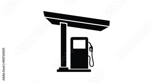 A simple black and white depiction of a gas station pump structure a modern silhouette