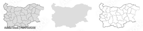 Bulgaria vector map. Includes three different geographic styles for education, infographic, cartography, reporting, and geographic reference use.