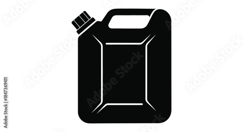 A stark black jerrycan design with a secure cap a classic fuel storage container silhouette