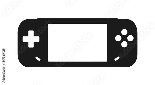 A sleek black handheld gaming console depicted as a striking minimalist silhouette