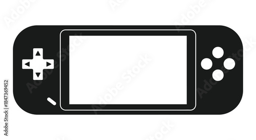 A flat black handheld gaming console design with directional pad and buttons a clear silhouette