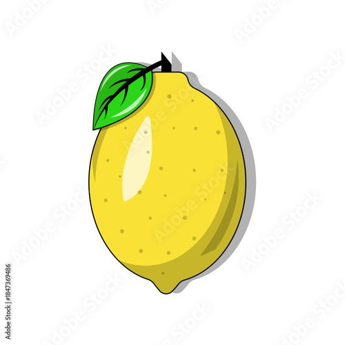 yellow lemon with green leaf.