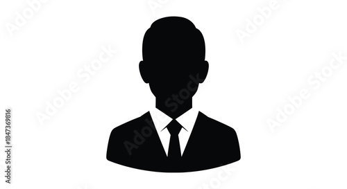 A stark black silhouette of a man in a suit and tie representing a generic profile silhouette
