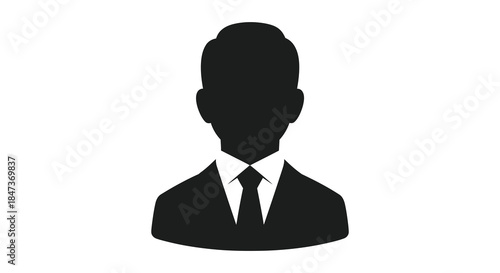 a dark solid black silhouette of a man wearing a suit and tie silhouette