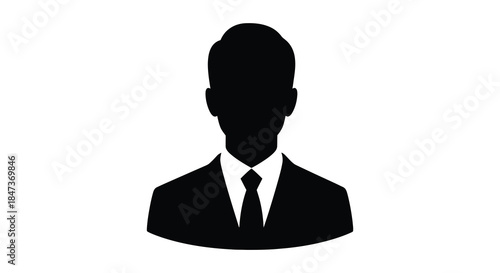 A simple black silhouette of a man in a suit and tie head and shoulders silhouette