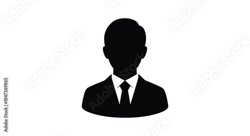 A simple black silhouette of a man wearing a suit and tie head and shoulders silhouette