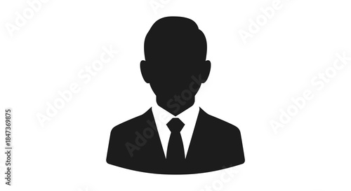 A formal depiction of a man in a suit and tie presented as a striking silhouette
