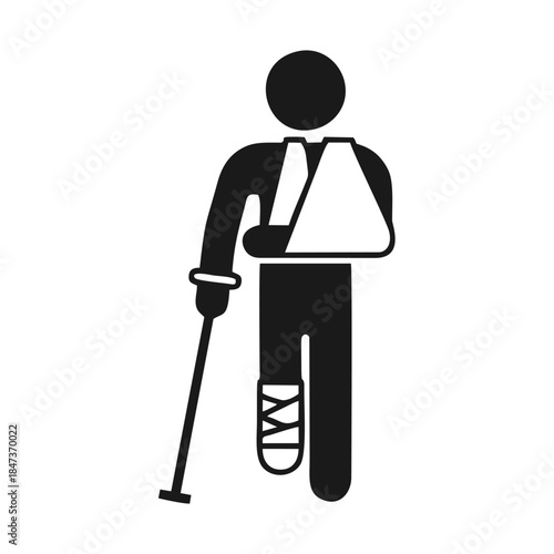 Injured Person with Crutches and Sling.