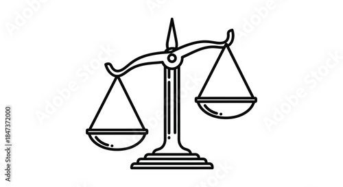 A simple line drawing depicts the classic scales of justice representing balance and fairness silhouette