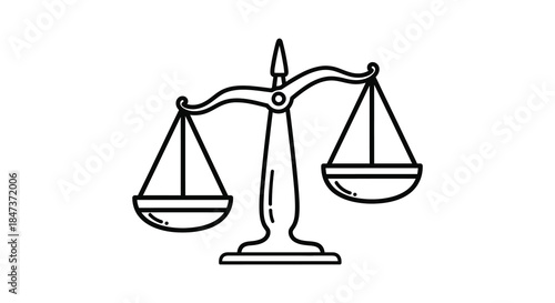 A simple black and white illustration of scales of justice representing balance and fairness silhouette