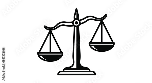 A striking black and white illustration depicting scales of justice representing balance and fairness silhouette
