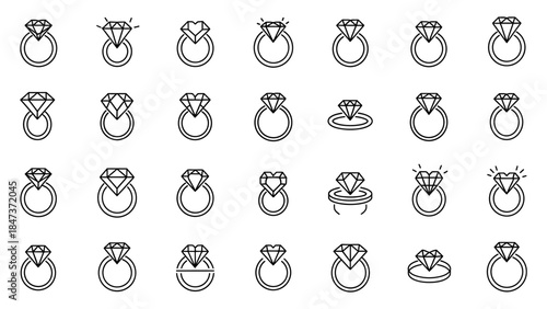 Diamond rings icons outline set on transparent and black backgrounds vector illustration.