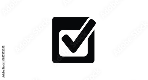 A simple black square containing a white checkmark representing completion or confirmation silhouette