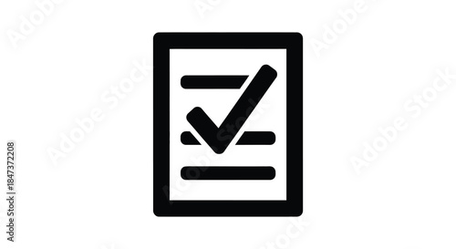 A simple black and white image of a checklist within a rectangular frame silhouette