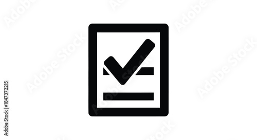 A black rectangle contains a checkmark graphic a simple design with a bold silhouette