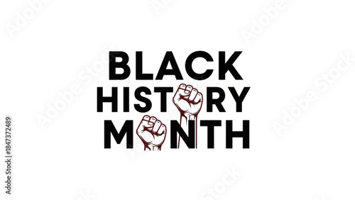Black history month celebration with fists and bold typography on white background