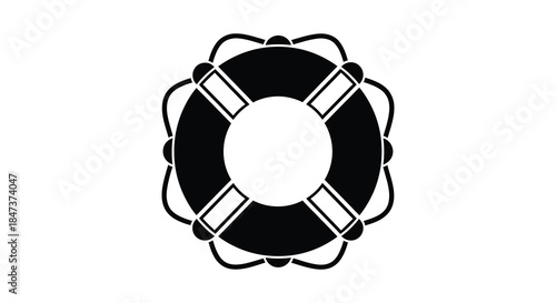 A striking black and white image depicting a life preserver ring a classic safety silhouette