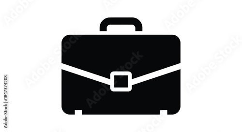A simple black briefcase graphic presenting a streamlined and minimalist design silhouette