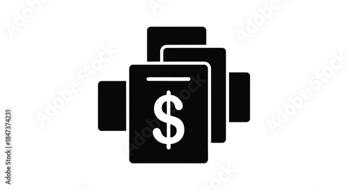 A striking black silhouette depicting stacks of money with a dollar sign finance concept silhouette