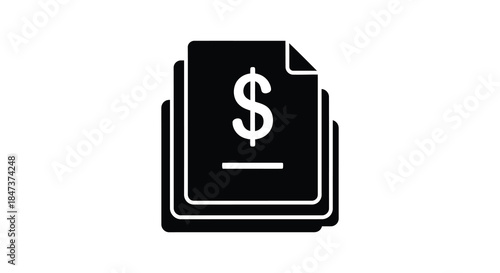 A stack of documents with a dollar sign symbol in a bold striking silhouette