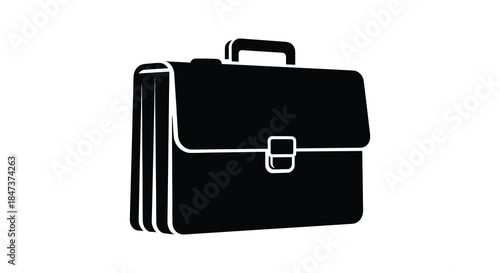 A sleek black briefcase presented in a striking simple form depicted as a silhouette