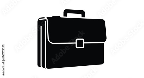 A striking black and white image showcases a classic briefcase design in a silhouette