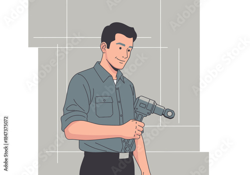 Man with prosthetic arm using a tool on his arm.