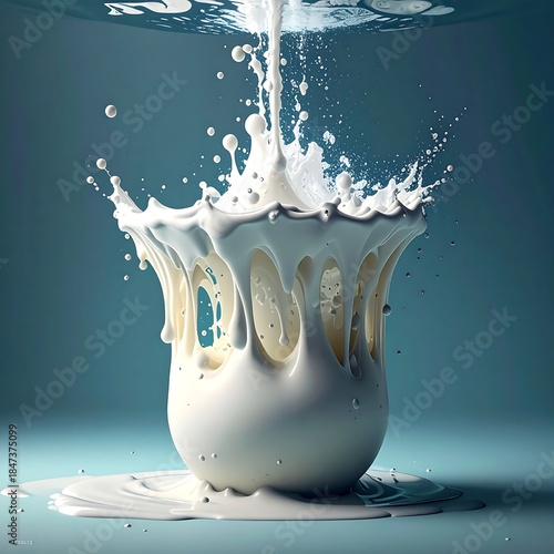 Dynamic White Liquid Pouring and Splashing into a Modern Vessel