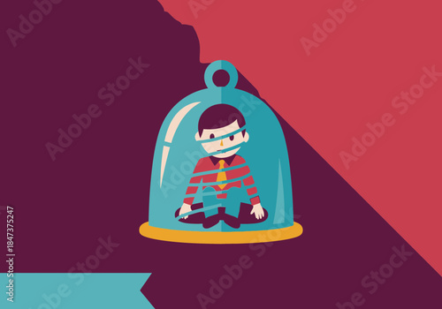 Person trapped inside a glass dome with ropes.