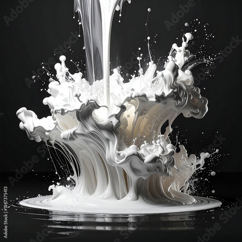 Dynamic White Liquid Splash Forming Abstract Sculptural Shapes on Dark Background