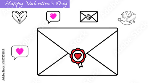 Valentine's Day love letter icon vector illustration set with transparent background.