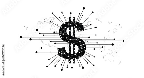 Global finance network with a dollar sign focus depicted in a striking polygonal silhouette