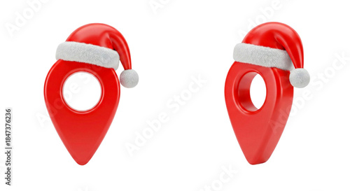 collection Festive 3D Christmas Location Pin with Santa Hat