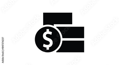 Black and white icon depicting a dollar sign combined with a bar graph silhouette