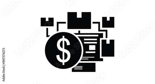 A striking black silhouette depicts financial growth with a dollar sign and building blocks silhouette