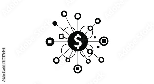 a central dollar sign connected to various shapes through lines a minimalist design silhouette