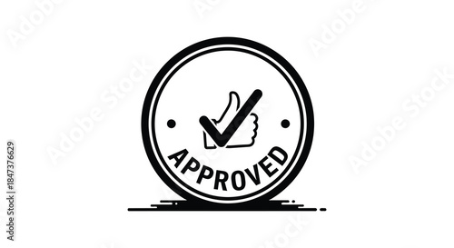 A circular graphic with a hand gesture and the word approved a striking silhouette
