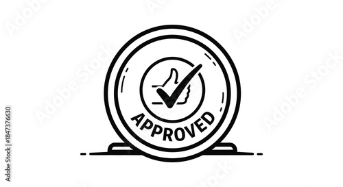 A circular emblem displaying approval with a bird and text a bold graphic silhouette