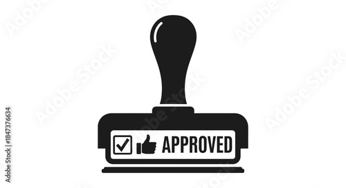 A black stamp with the word approved and a checkmark thumbs up in silhouette