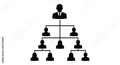 a hierarchical organizational chart depicting leadership structure with multiple levels shown in black silhouette