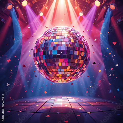 Dance ball party music concert wallpaper background promotional poster, disco ball in KPop style, new year spring day and Valentine's day