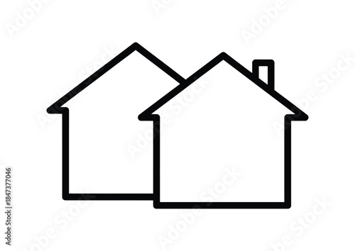 Minimalist line icon of two houses side by side for real estate