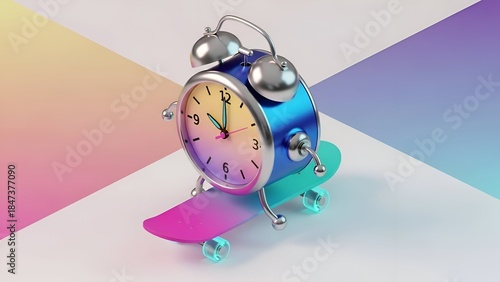 Alarm Clock Skateboard Time Management, Fun, Deadline Concept