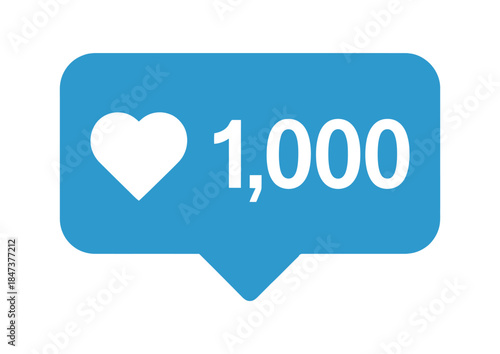 Social Media Like Notification Icon with Heart and 1000 Likes Counter Vector