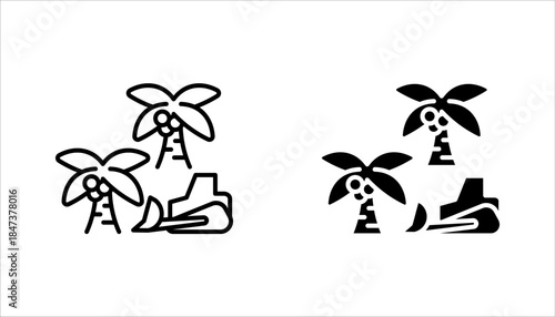 Deforestation linear icon set. Forest degradation and exploitation. Chopping wood. Logging industry. vector illustration on white background