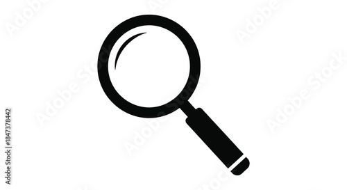 A simple depiction of a black magnifying glass on a white background silhouette